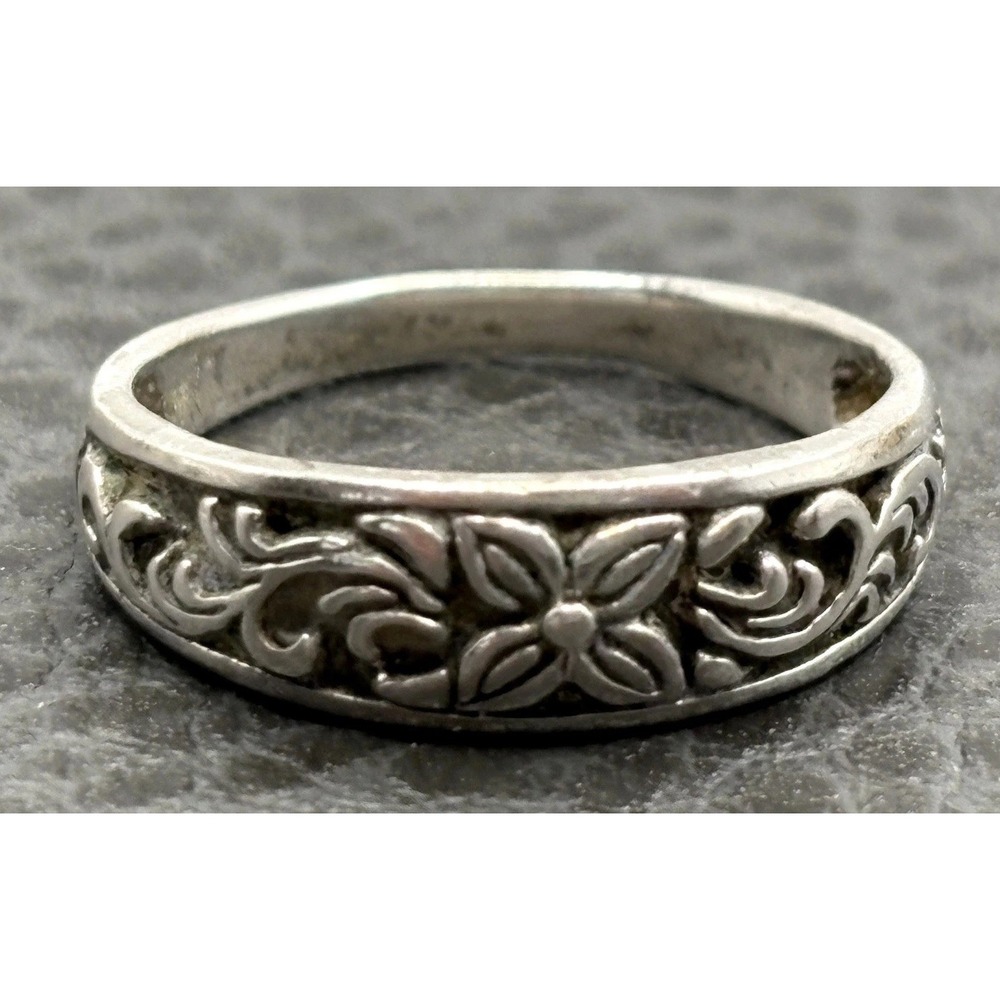 Vintage Bali Style Boho Sterling Silver Filigree Flower Scroll Band Ring Size 8